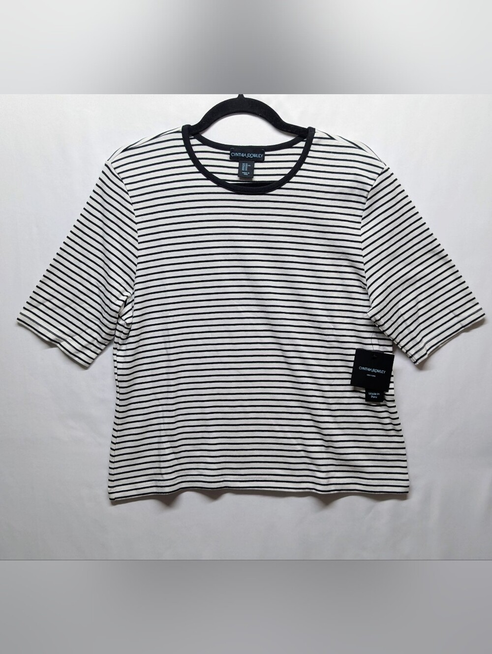 Cynthia Rowley White & Black Striped Short Sleeve Tee